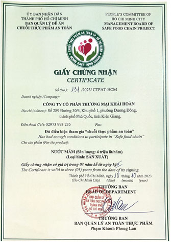 Giấy chứng nhận Chuỗi thực phẩm an toàn