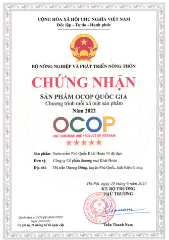 Giấy chứng nhập OCOP 5 sao - 43 độ đạm
