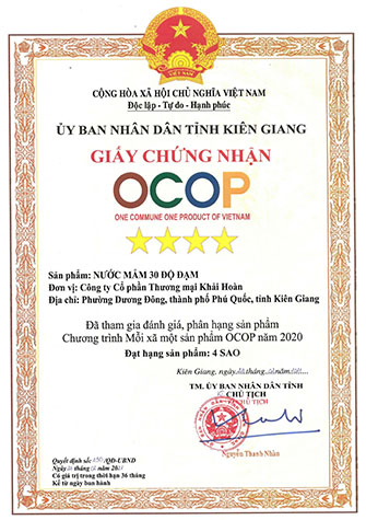 Giấy chứng nhập OCOP 4 sao - 30 độ