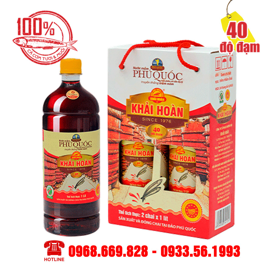Hộp 2 chai 1 Lít - Nước Mắm Khải Hoàn